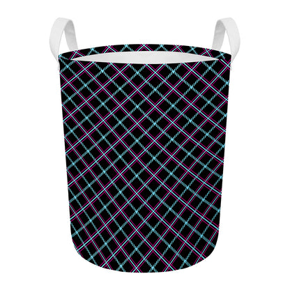 Black Blue And Pink Tartan Pattern Print Round Laundry Basket