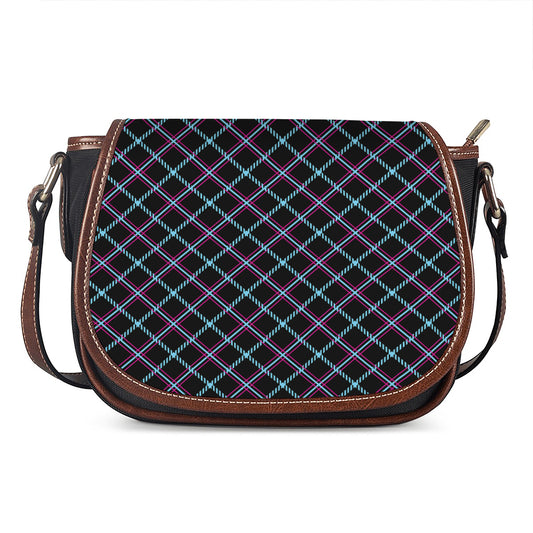 Black Blue And Pink Tartan Pattern Print Saddle Bag