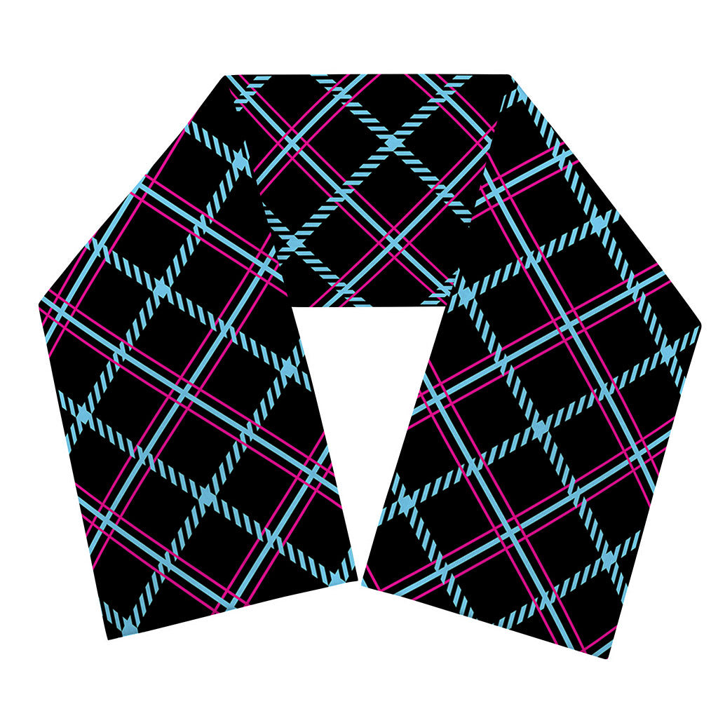 Black Blue And Pink Tartan Pattern Print Scarf