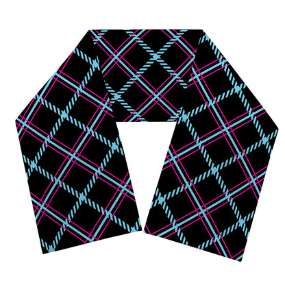Black Blue And Pink Tartan Pattern Print Scarf