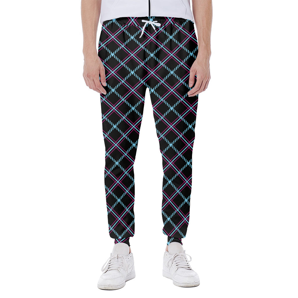 Black Blue And Pink Tartan Pattern Print Scuba Joggers