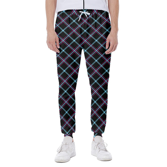 Black Blue And Pink Tartan Pattern Print Scuba Joggers