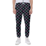 Black Blue And Pink Tartan Pattern Print Scuba Joggers