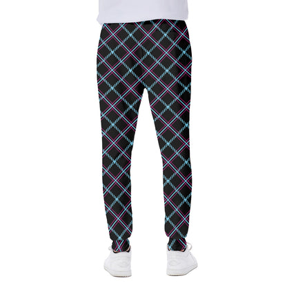 Black Blue And Pink Tartan Pattern Print Scuba Joggers