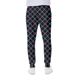 Black Blue And Pink Tartan Pattern Print Scuba Joggers