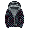 Black Blue And Pink Tartan Pattern Print Sherpa Lined Zip Up Hoodie