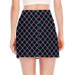 Black Blue And Pink Tartan Pattern Print Side Slit Mini Skirt