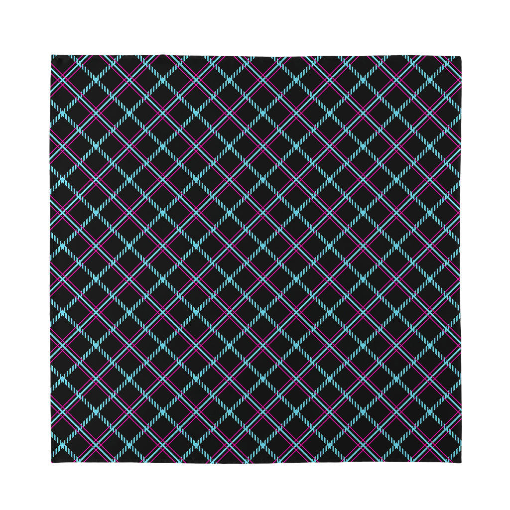 Black Blue And Pink Tartan Pattern Print Silk Bandana
