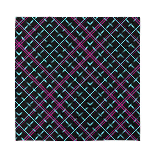 Black Blue And Pink Tartan Pattern Print Silk Bandana