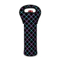 Black Blue And Pink Tartan Pattern Print Single Neoprene Wine Tote