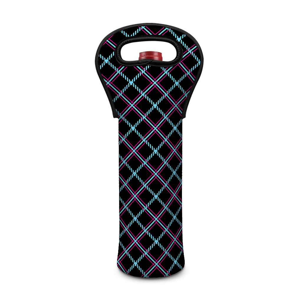 Black Blue And Pink Tartan Pattern Print Single Neoprene Wine Tote