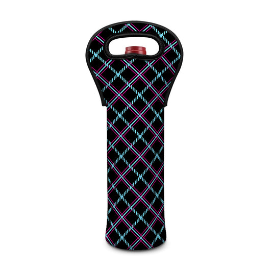 Black Blue And Pink Tartan Pattern Print Single Neoprene Wine Tote