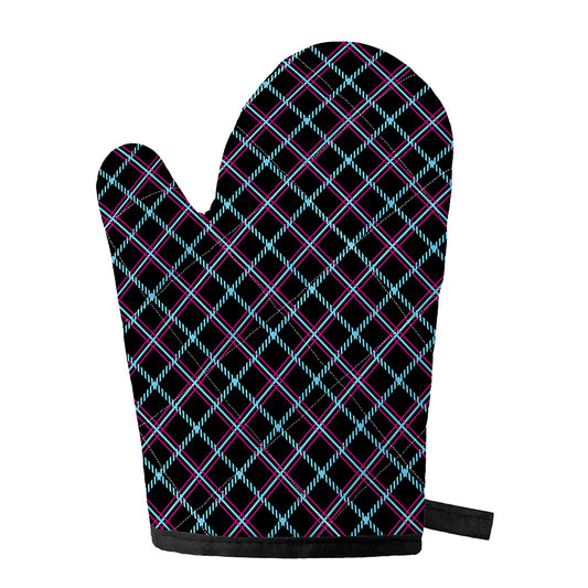 Black Blue And Pink Tartan Pattern Print Single Oven Mitt