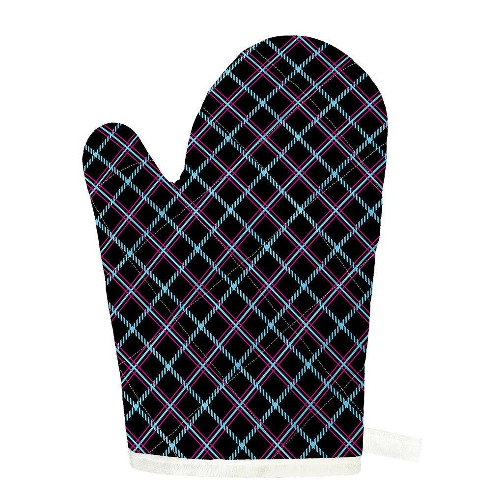 Black Blue And Pink Tartan Pattern Print Single Oven Mitt