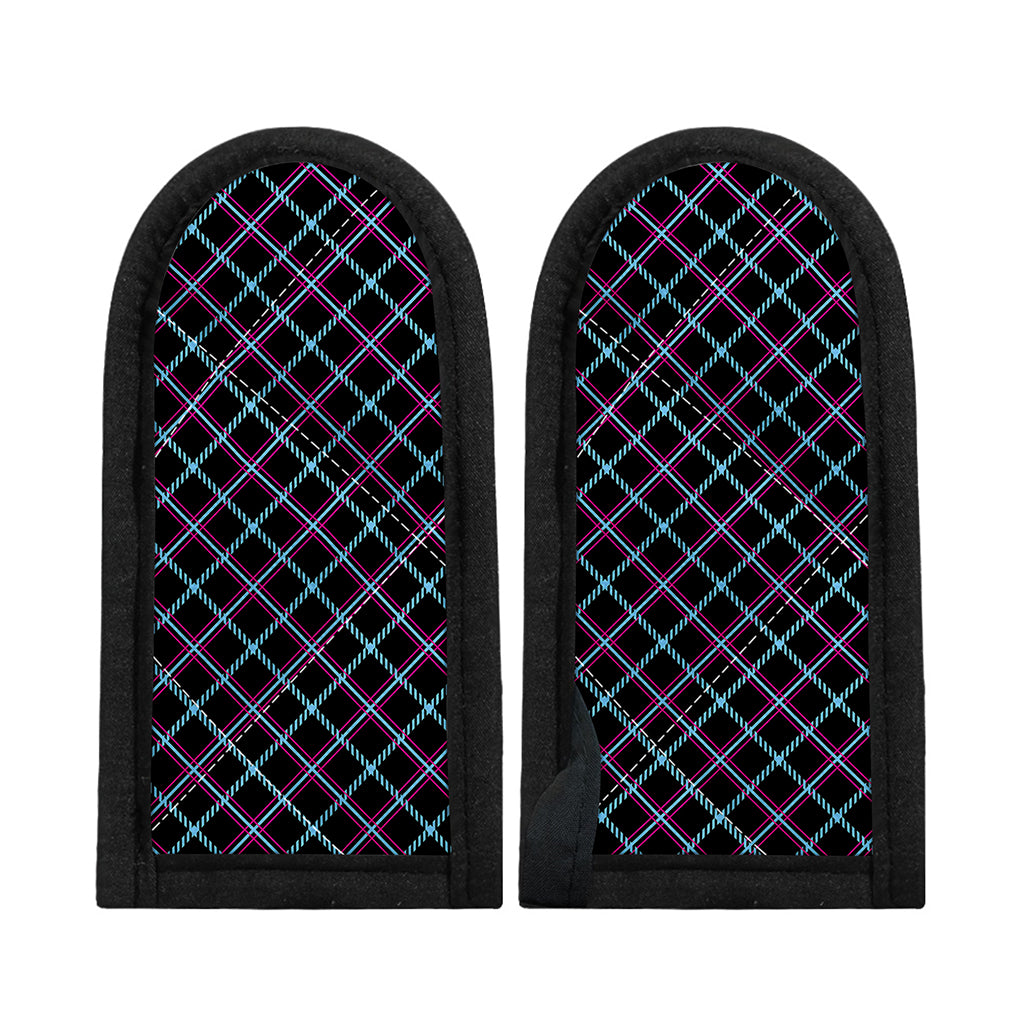Black Blue And Pink Tartan Pattern Print Skillet Handle Cover