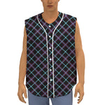 Black Blue And Pink Tartan Pattern Print Sleeveless Baseball Jersey