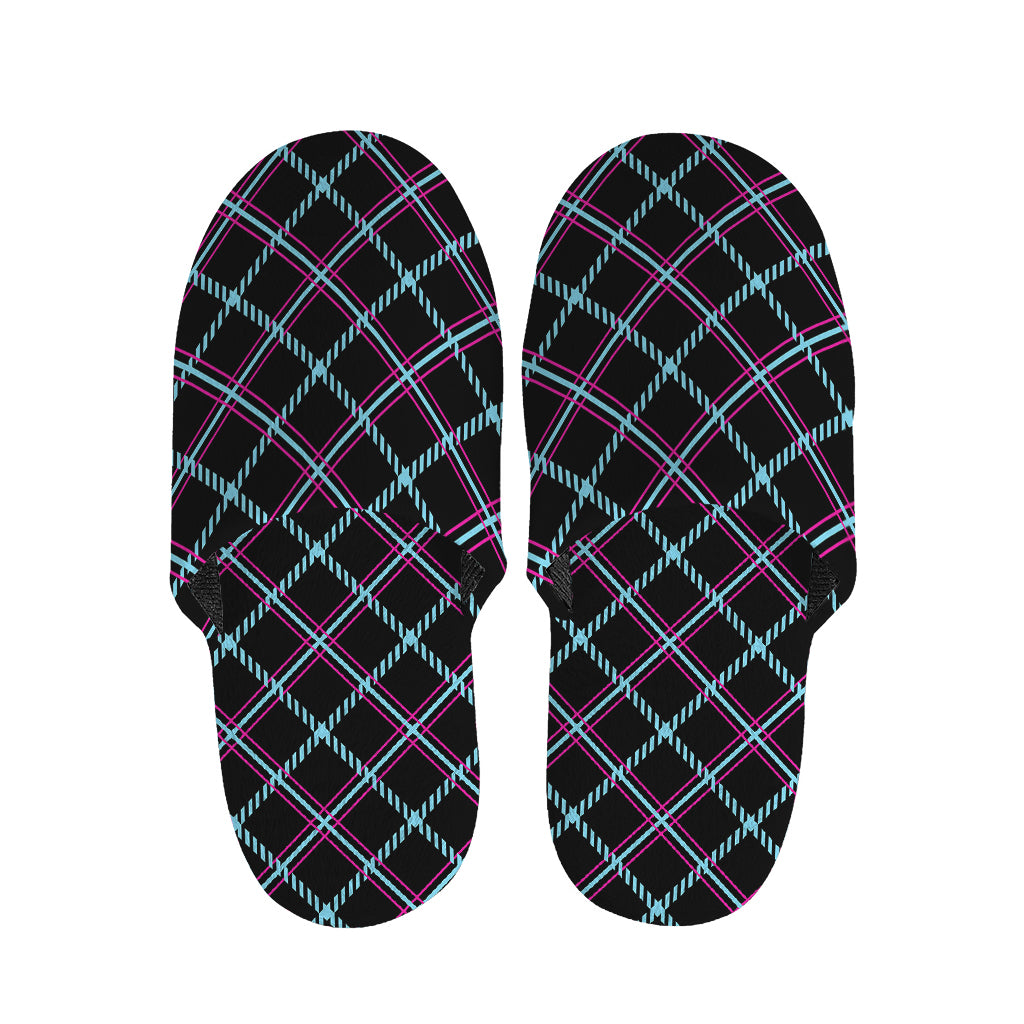 Black Blue And Pink Tartan Pattern Print Slippers