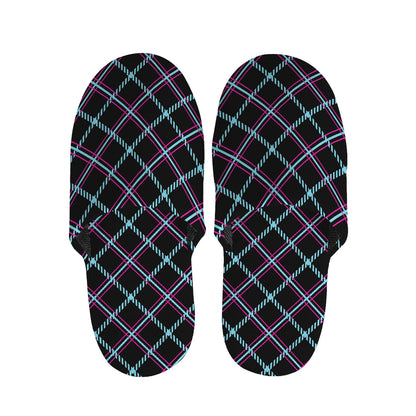Black Blue And Pink Tartan Pattern Print Slippers