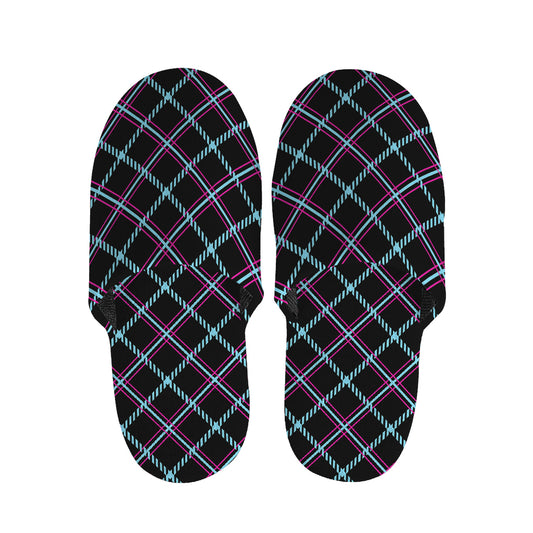 Black Blue And Pink Tartan Pattern Print Slippers
