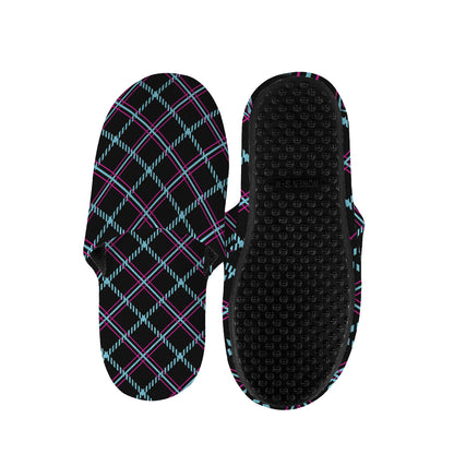Black Blue And Pink Tartan Pattern Print Slippers