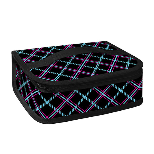 Black Blue And Pink Tartan Pattern Print Small Lunch Bag