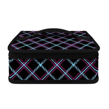 Black Blue And Pink Tartan Pattern Print Small Lunch Bag