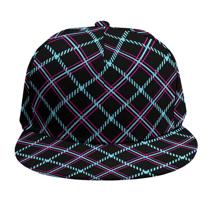 Black Blue And Pink Tartan Pattern Print Snapback Cap
