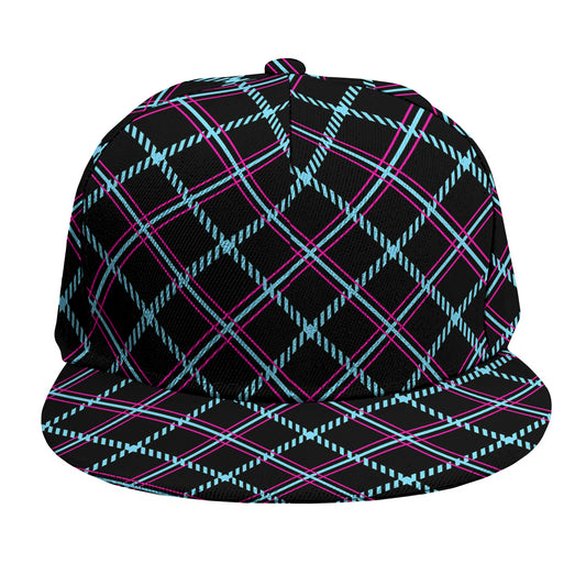 Black Blue And Pink Tartan Pattern Print Snapback Cap