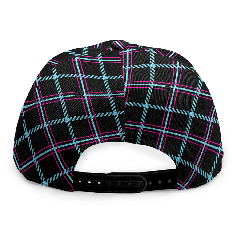 Black Blue And Pink Tartan Pattern Print Snapback Cap