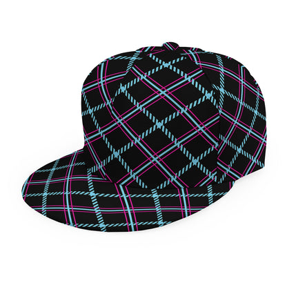 Black Blue And Pink Tartan Pattern Print Snapback Cap