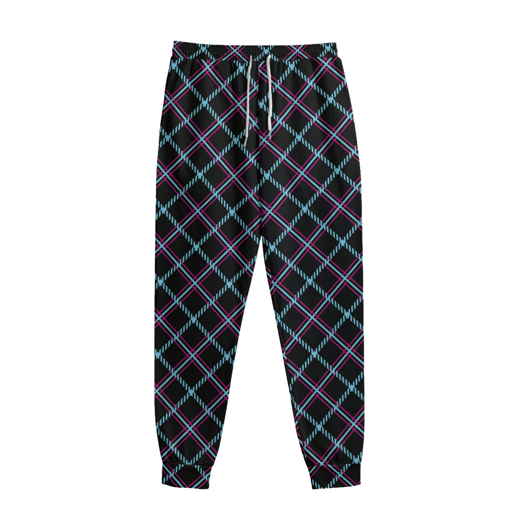 Black Blue And Pink Tartan Pattern Print Sweatpants