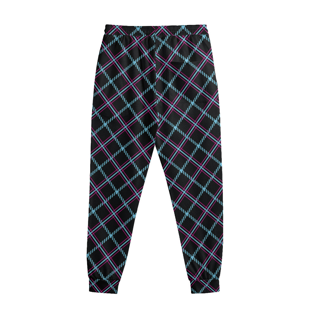 Black Blue And Pink Tartan Pattern Print Sweatpants