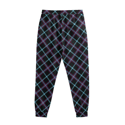 Black Blue And Pink Tartan Pattern Print Sweatpants