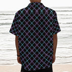 Black Blue And Pink Tartan Pattern Print Textured Short Sleeve Shirt