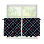 Black Blue And Pink Tartan Pattern Print Tier Curtains