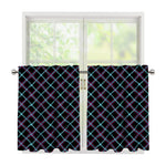 Black Blue And Pink Tartan Pattern Print Tier Curtains