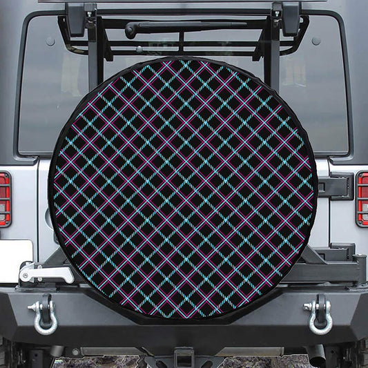 Black Blue And Pink Tartan Pattern Print Tire Cover