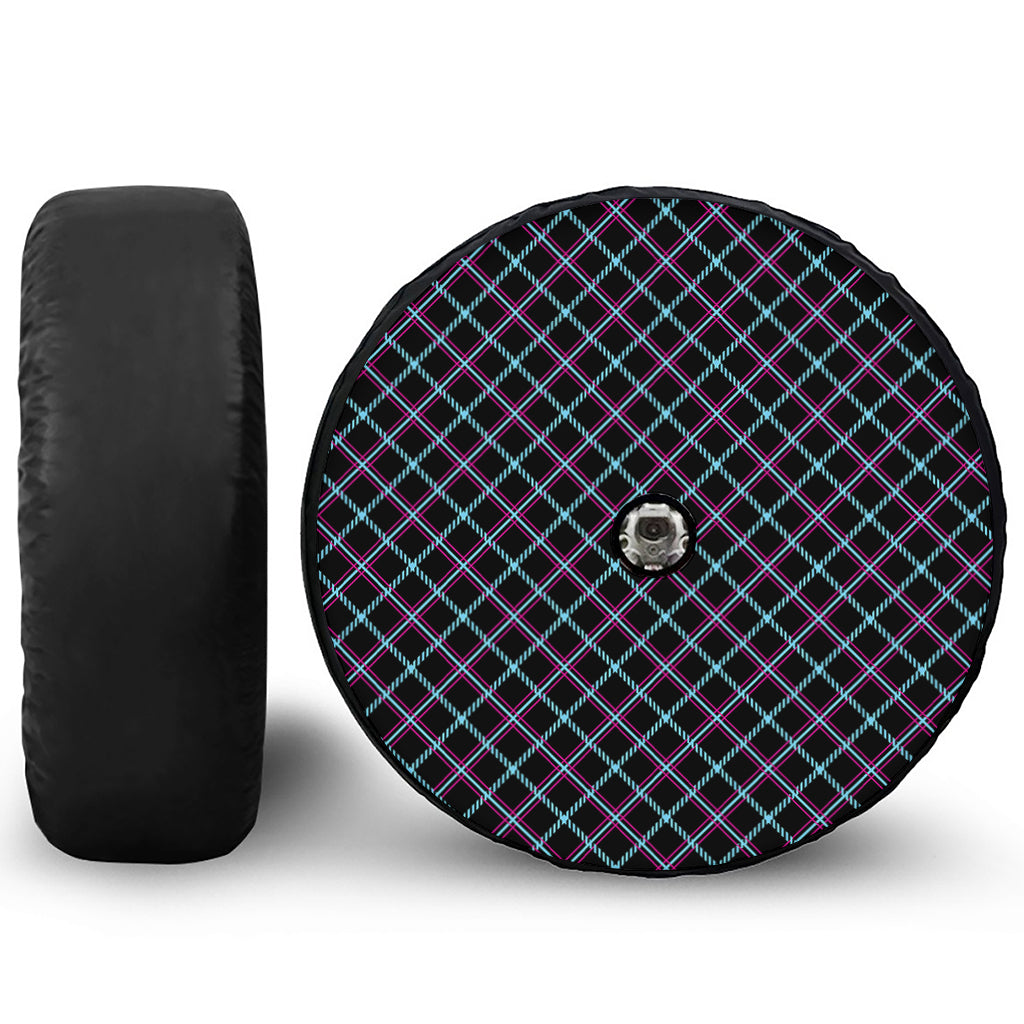 Black Blue And Pink Tartan Pattern Print Tire Cover With Camera Hole