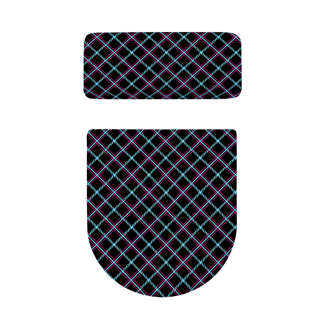 Black Blue And Pink Tartan Pattern Print Toilet Lid And Tank Cover Set