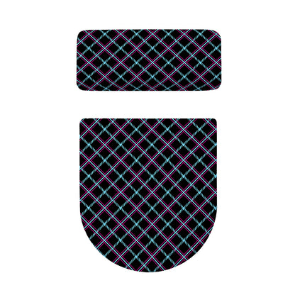 Black Blue And Pink Tartan Pattern Print Toilet Lid And Tank Cover Set