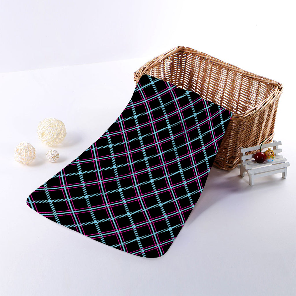 Black Blue And Pink Tartan Pattern Print Towel