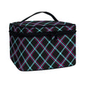 Black Blue And Pink Tartan Pattern Print Travel Makeup Bag