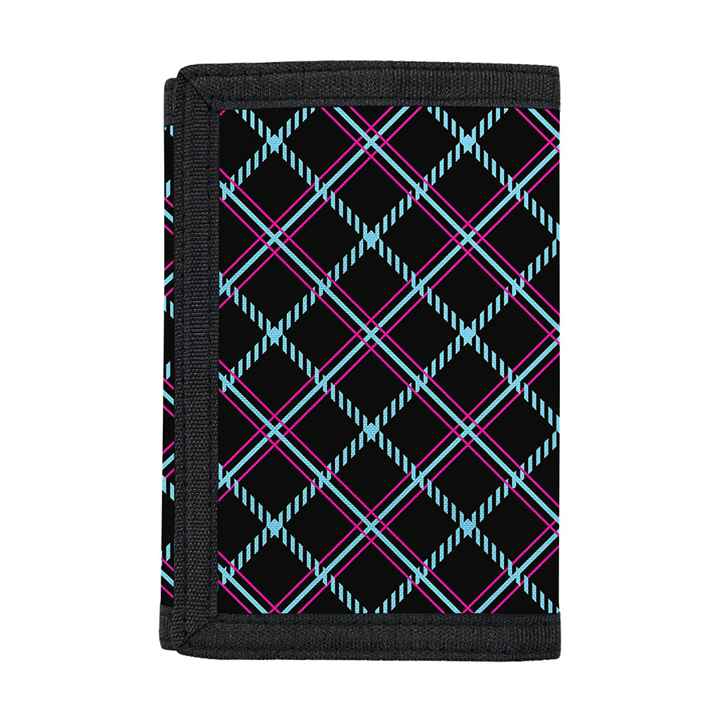 Black Blue And Pink Tartan Pattern Print Trifold Wallet