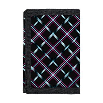 Black Blue And Pink Tartan Pattern Print Trifold Wallet