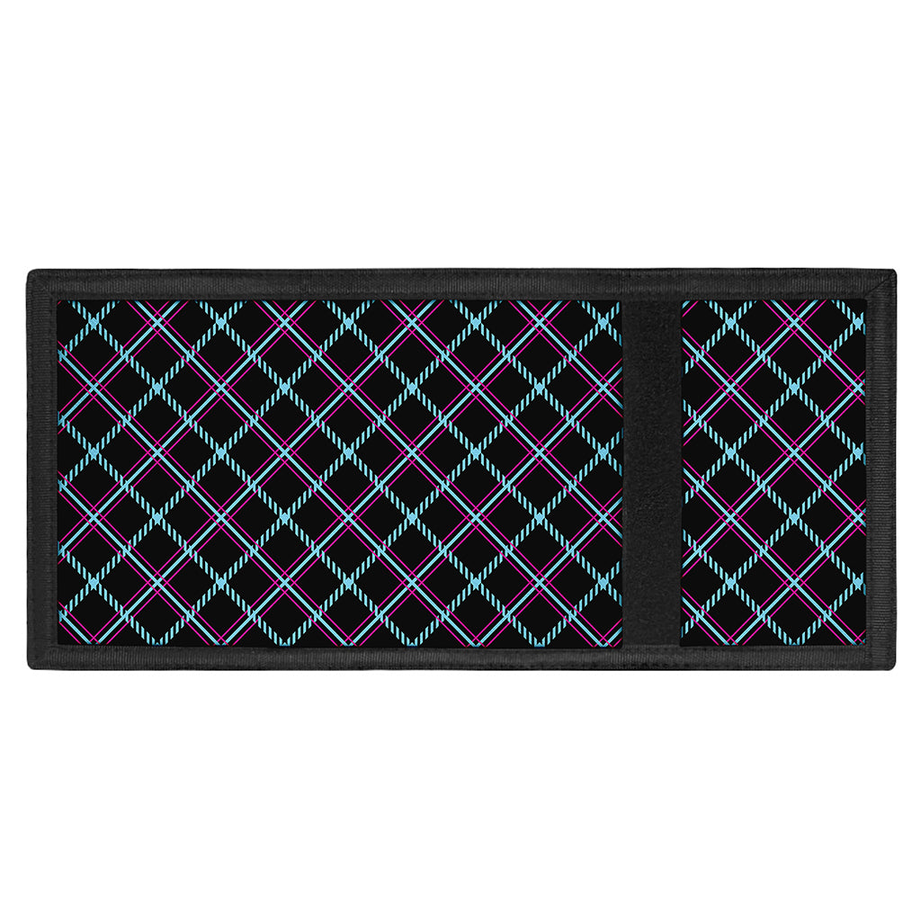 Black Blue And Pink Tartan Pattern Print Trifold Wallet