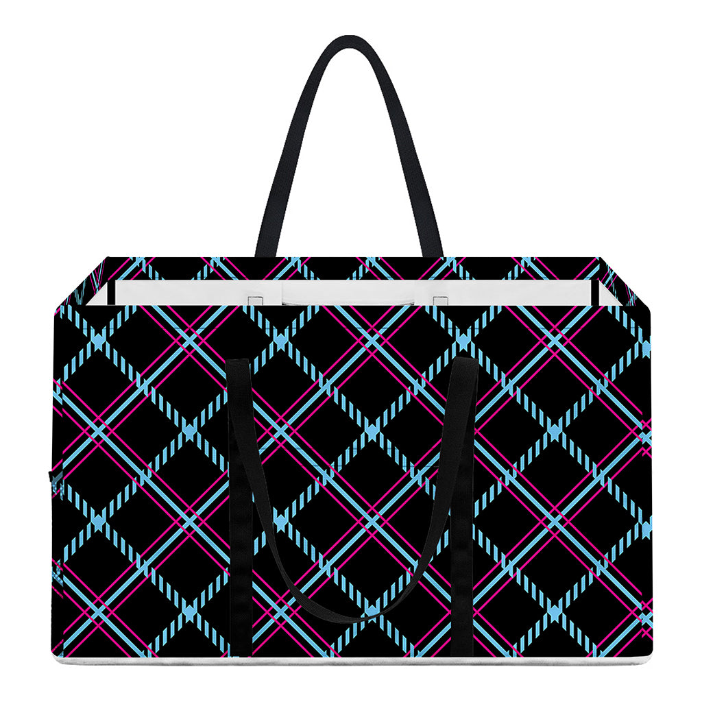 Black Blue And Pink Tartan Pattern Print Utility Tote Bag