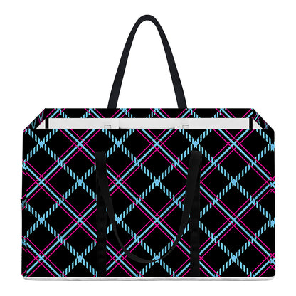 Black Blue And Pink Tartan Pattern Print Utility Tote Bag