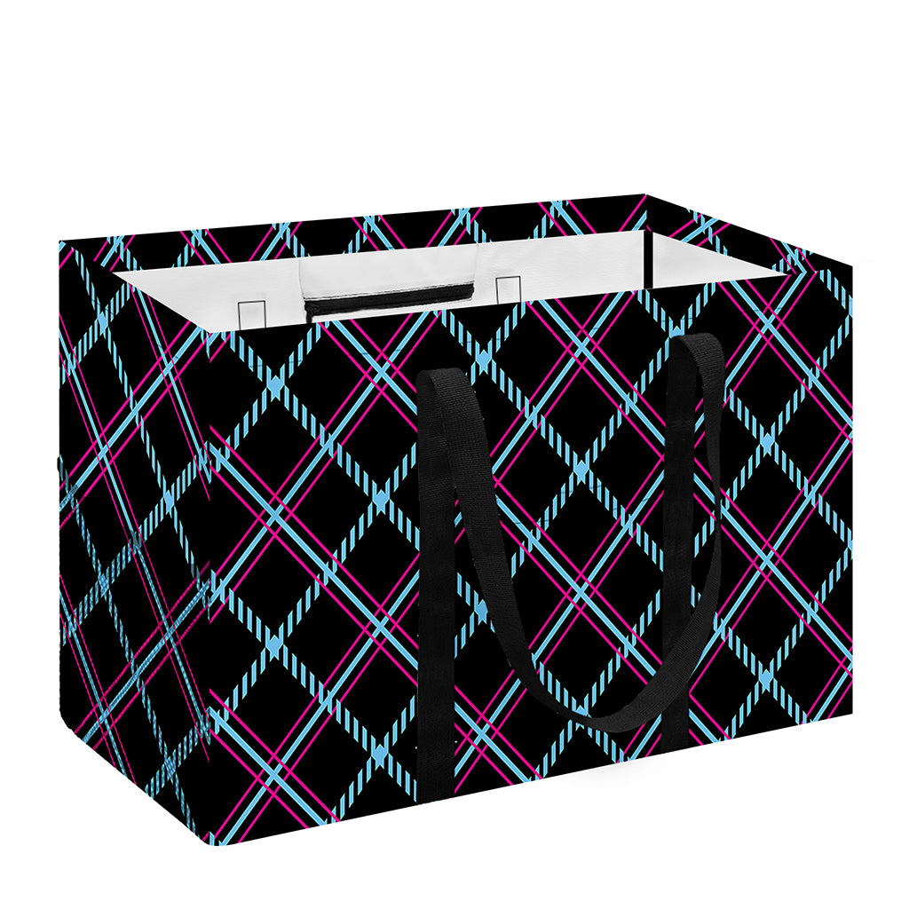 Black Blue And Pink Tartan Pattern Print Utility Tote Bag