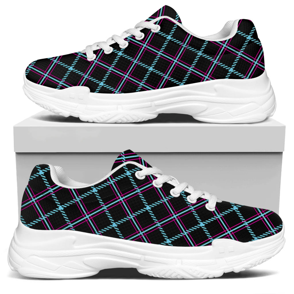 Black Blue And Pink Tartan Pattern Print White Chunky Shoes