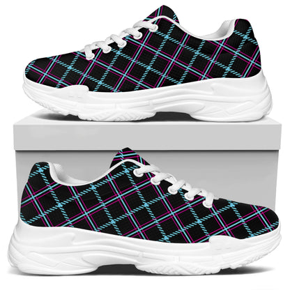 Black Blue And Pink Tartan Pattern Print White Chunky Shoes